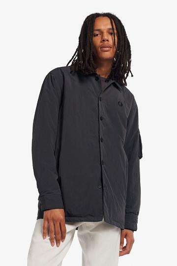 Black Fred Perry Patch Detail Overshirt Men's Shirts | PH 1519TCEV